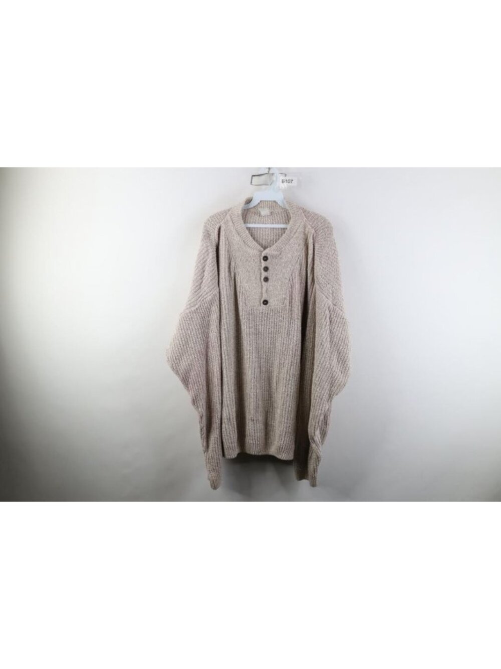 Vtg 90s Streetwear Mens 2XL XXL Blank Chunky Commando Ribbed Knit Henley Sweater